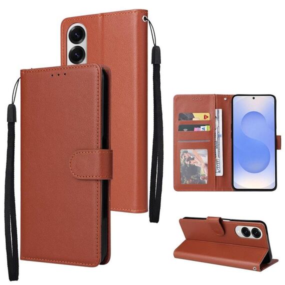 Per Samsung Galaxy S25 Edge 5G Custodia per telefono in pelle multifunzionale con 3 slot per schede (marrone)