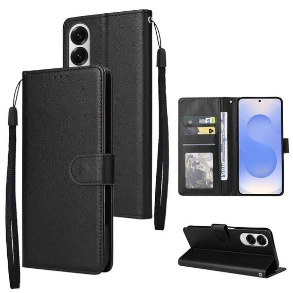 Per Samsung Galaxy S25 Edge 5G Custodia per telefono in pelle multifunzionale con 3 slot per schede (nero)