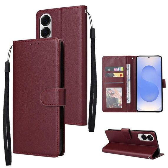 Per Samsung Galaxy S25 Edge 5G Custodia per telefono in pelle multifunzionale con 3 slot per schede (rosso vino)