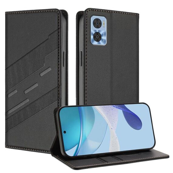 Per Motorola Moto E22 Custodia per telefono in pelle retrò con portafoglio multifunzionale in rilievo (nero)