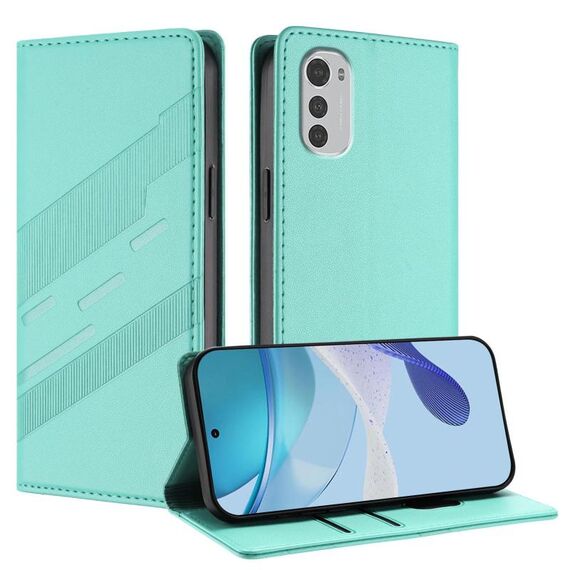 Per Motorola Moto E32 Custodia per telefono in pelle retrò con portafoglio multifunzionale in rilievo (verde menta)