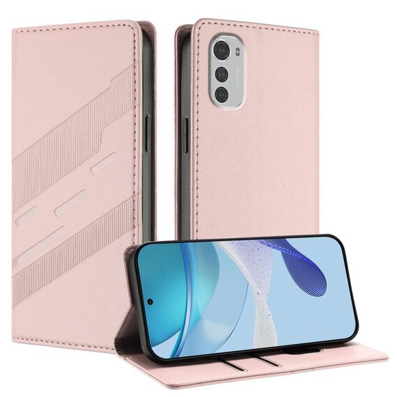 Per Motorola Moto E32 Custodia per telefono in pelle retrò con portafoglio multifunzionale in rilievo (rosa)