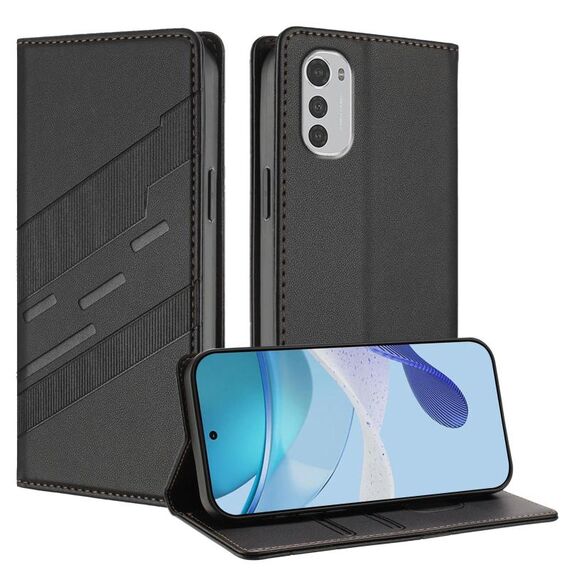 Per Motorola Moto E32 Custodia per telefono in pelle retrò con portafoglio multifunzionale in rilievo (nero)