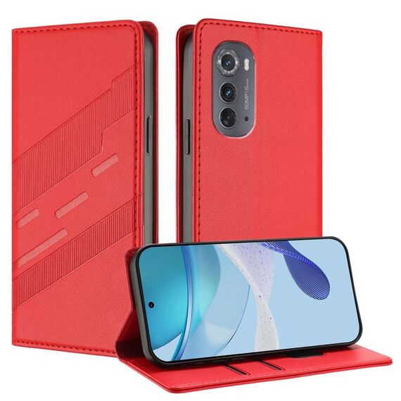 Per Motorola Edge 2022 Custodia per telefono in pelle retrò con portafoglio multifunzionale in rilievo (rosso)