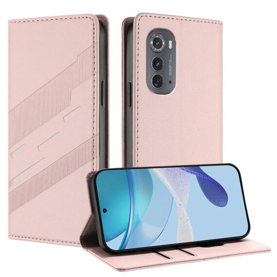 Per Motorola Edge 2022 Custodia per telefono in pelle retrò con portafoglio multifunzionale in rilievo (rosa)