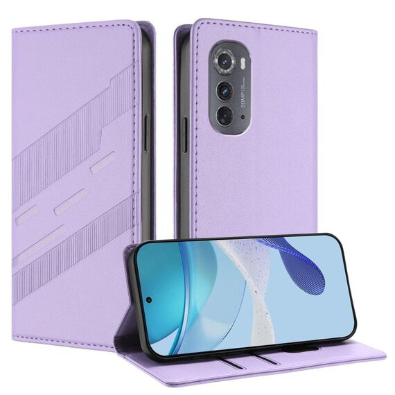 Per Motorola Edge 2022 Custodia per telefono in pelle retrò con portafoglio multifunzionale in rilievo (viola chiaro)