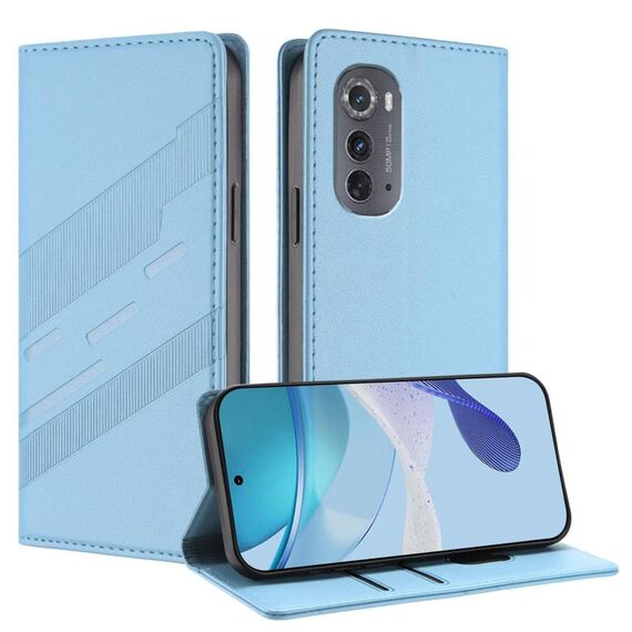 Per Motorola Edge 2022 Custodia per telefono in pelle retrò con portafoglio multifunzionale in rilievo (azzurro chiaro)