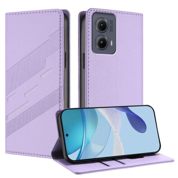 Per Motorola Edge 5G 2024 Custodia per telefono in pelle retrò con portafoglio multifunzionale in rilievo (viola chiaro)