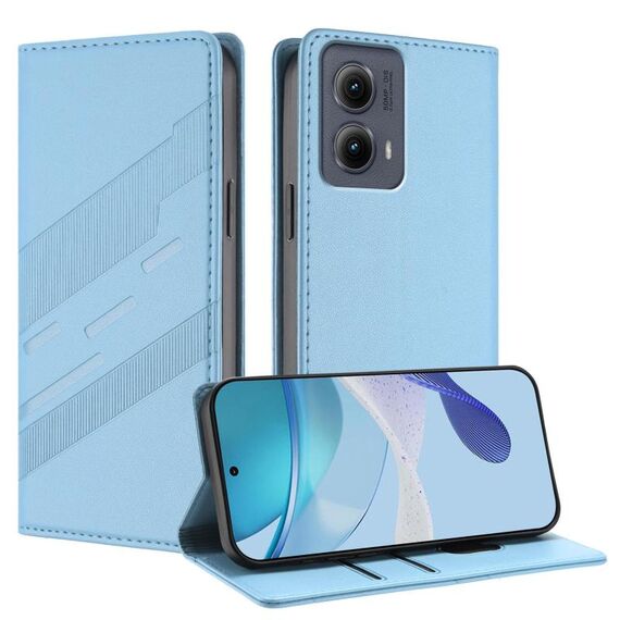 Per Motorola Edge 5G 2024 Custodia per telefono in pelle retrò con portafoglio multifunzionale in rilievo (azzurro chiaro)
