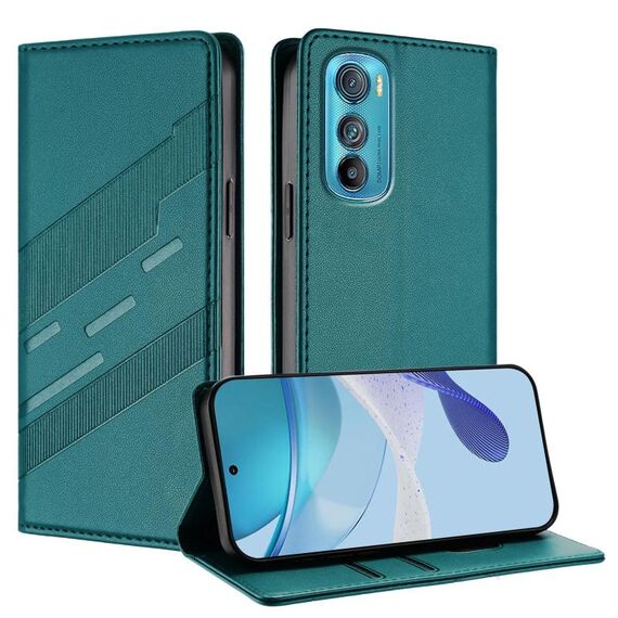 Per Motorola Edge 30 Custodia per telefono in pelle retrò con portafoglio multifunzionale in rilievo (verde scuro)
