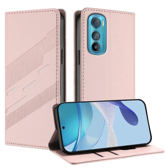 Per Motorola Edge 30 Custodia per telefono in pelle retrò con portafoglio multifunzionale in rilievo (rosa)