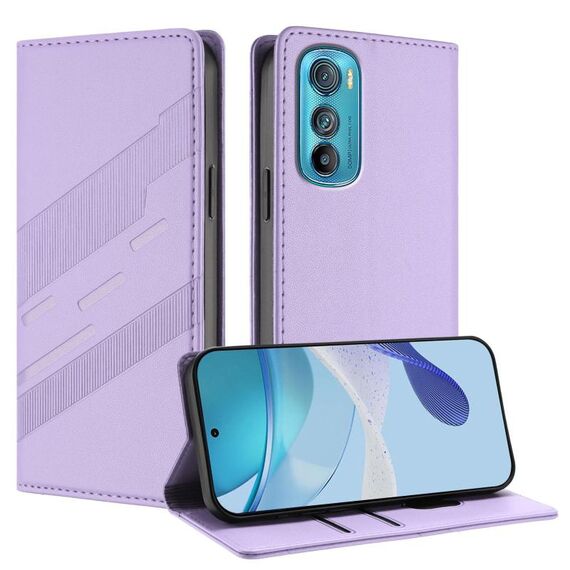 Per Motorola Edge 30 Custodia per telefono in pelle retrò con portafoglio multifunzionale in rilievo (viola chiaro)