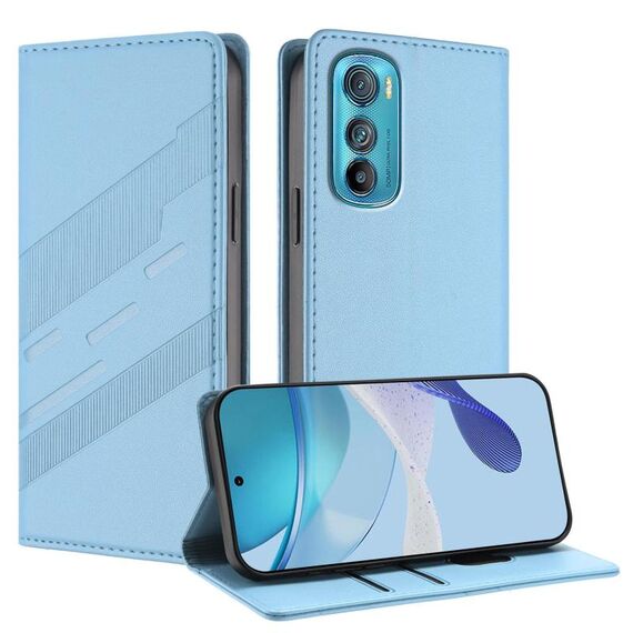 Per Motorola Edge 30 Custodia per telefono in pelle retrò con portafoglio multifunzionale in rilievo (azzurro chiaro)