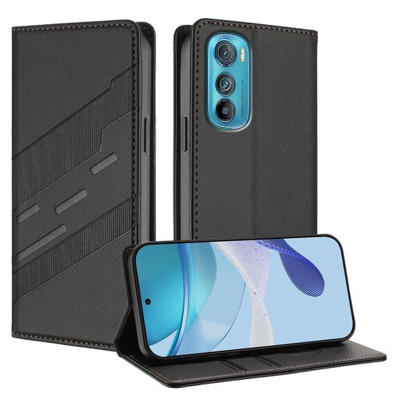 Per Motorola Edge 30 Custodia per telefono in pelle retrò con portafoglio multifunzionale in rilievo (nero)