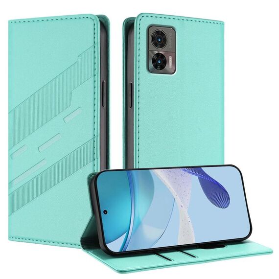 Per Motorola Edge 30 Neo Custodia per telefono in pelle retrò multifunzionale con portafoglio in rilievo (verde menta)