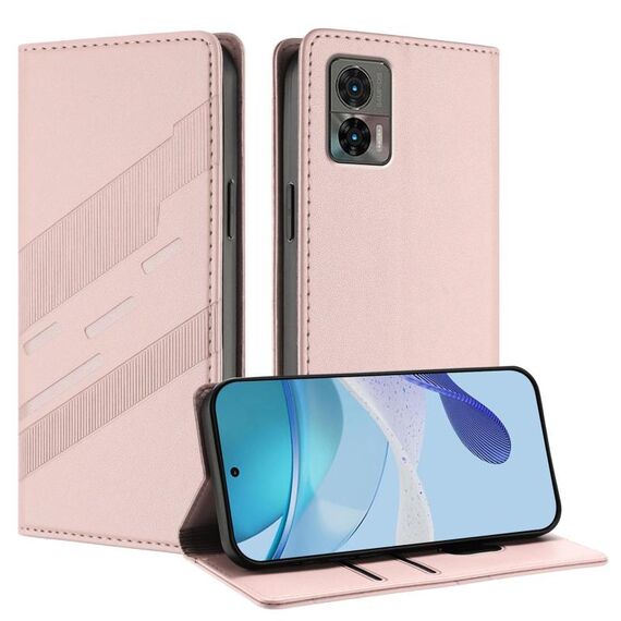 Per Motorola Edge 30 Neo Custodia per telefono in pelle retrò multifunzionale con portafoglio in rilievo (rosa)
