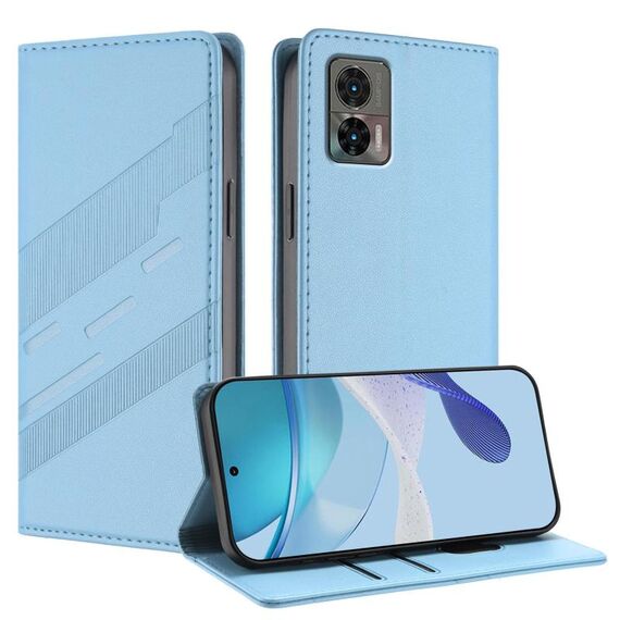 Per Motorola Edge 30 Neo Custodia per telefono in pelle retrò multifunzionale con portafoglio in rilievo (azzurro chiaro)