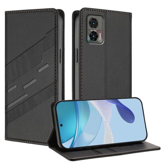 Per Motorola Edge 30 Neo Custodia per telefono in pelle retrò multifunzionale con portafoglio in rilievo (nero)