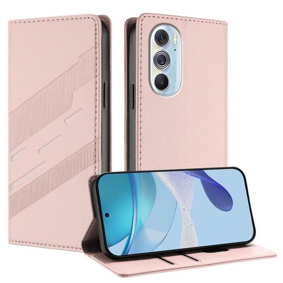 Per Motorola Edge 30 Pro Custodia per telefono in pelle retrò con portafoglio multifunzionale in rilievo (rosa)