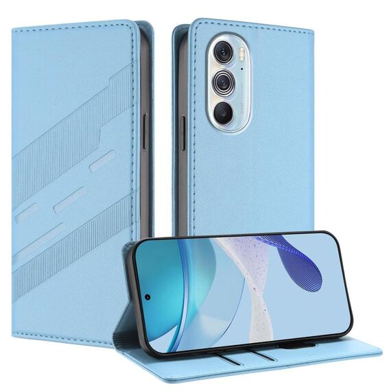 Per Motorola Edge 30 Pro Custodia per telefono in pelle retrò con portafoglio multifunzionale in rilievo (azzurro chiaro)