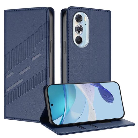 Per Motorola Edge 30 Pro Custodia per telefono in pelle retrò con portafoglio multifunzionale in rilievo (blu scuro)