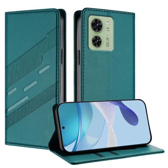 Per Motorola Edge 40 Custodia per telefono in pelle retrò con portafoglio multifunzionale in rilievo (verde scuro)