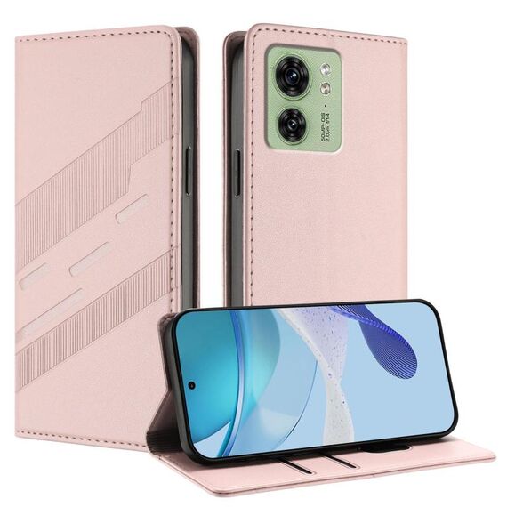 Per Motorola Edge 40 Custodia per telefono in pelle retrò con portafoglio multifunzionale in rilievo (rosa)