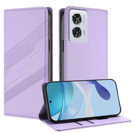 Per Motorola Edge 50 Fusion Custodia per telefono in pelle retrò multifunzionale con portafoglio in rilievo (viola chiaro)