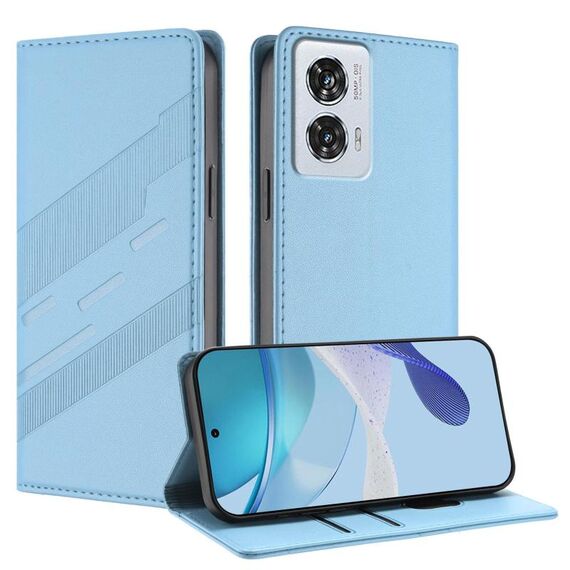 Per Motorola Edge 50 Fusion Custodia per telefono in pelle retrò con portafoglio multifunzionale in rilievo (azzurro chiaro)