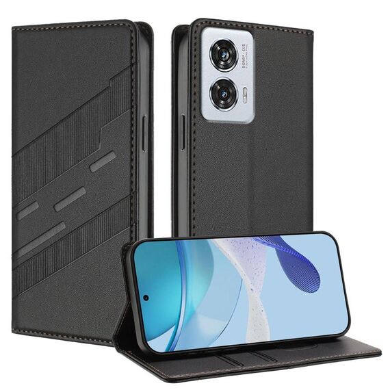 Per Motorola Edge 50 Fusion Custodia per telefono in pelle retrò multifunzionale con portafoglio in rilievo (nero)