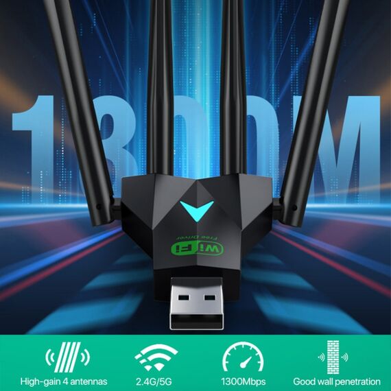 Scheda di rete wireless 5G 1300Mbps Dual Band USB WiFi Receiver senza driver PC9714 6922315884851