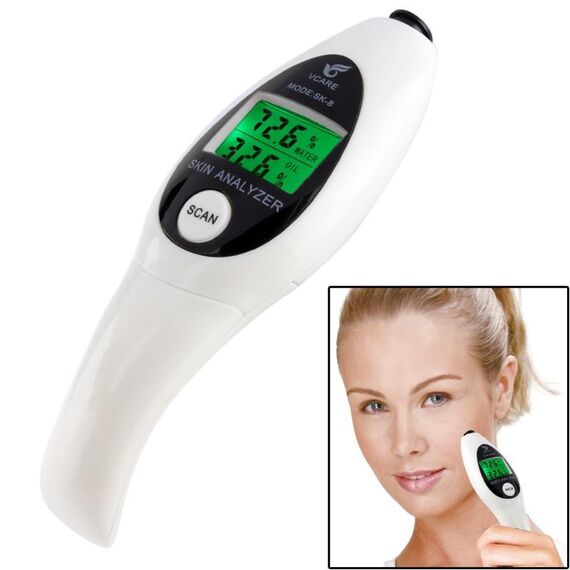 Analizzatore del contenuto di olio di umidità del tester per la cura della pelle dell'umidità del mini LCD portatile (bianco)