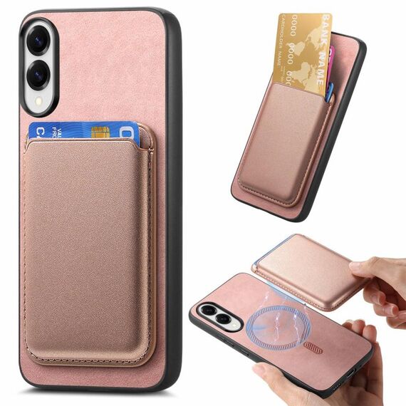 Per Samsung Galaxy S25 Edge 5G Retro Magsafe Card Bag PU Cover posteriore Custodia per telefono (rosa)