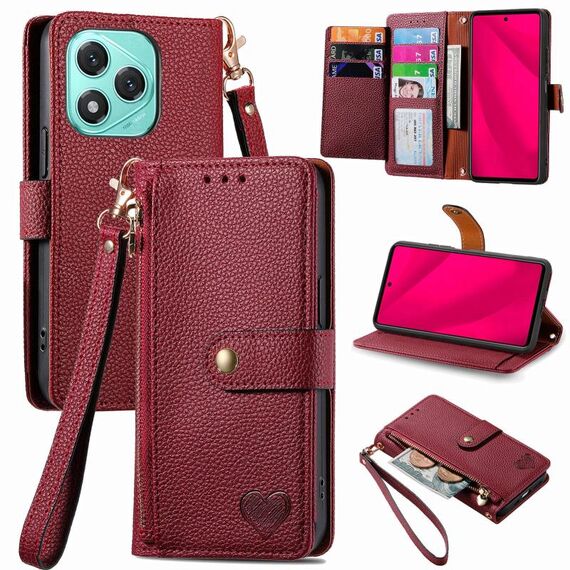 Custodia in pelle con laccetto Love Zipper per Honor 400 Lite (rosso)