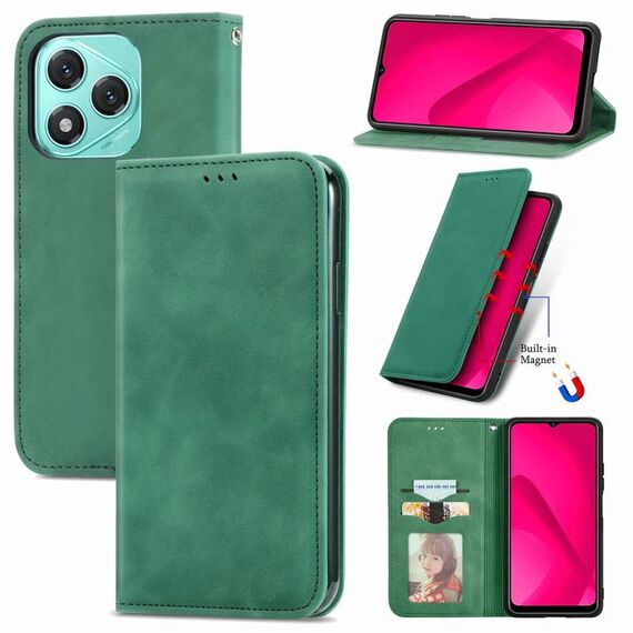 Custodia in pelle magnetica con chiusura a scatto per Honor 400 Lite Retro Skin Feel (verde)