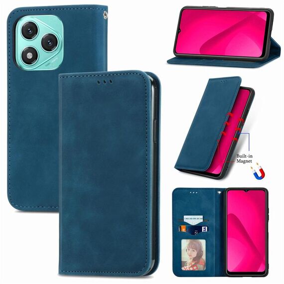 Custodia per telefono in pelle magnetica con chiusura a scatto per Honor 400 Lite Retro Skin Feel (blu)