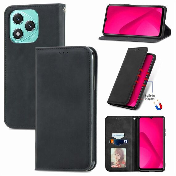 Custodia in pelle magnetica con chiusura a scatto per Honor 400 Lite Retro Skin Feel (nera)