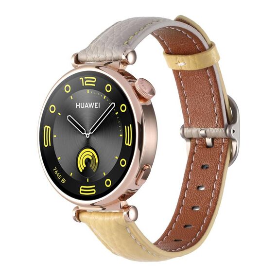 Cinturino per orologio in vera pelle con fibbia quadrata e trama Litchi da 18 mm (grigio + giallo)