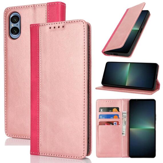 Per Sony Xperia 5 V Custodia per telefono in pelle con cuciture colorate in vitello (oro rosa rosso)