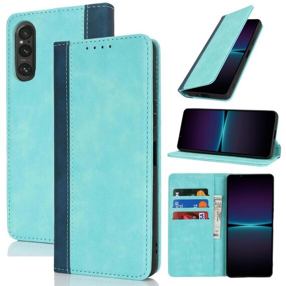 Per Sony Xperia 1 V Custodia per telefono in pelle con cuciture colorate e texture in vitello (blu chiaro blu scuro)