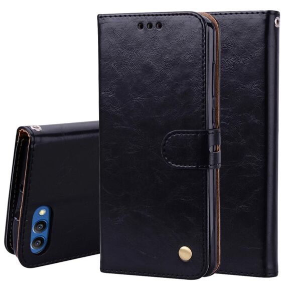 Custodia Flip orizzontale in pelle con struttura a cera d'olio stile business per Huawei Honor 10, con supporto, slot per schede e portafoglio (nero)