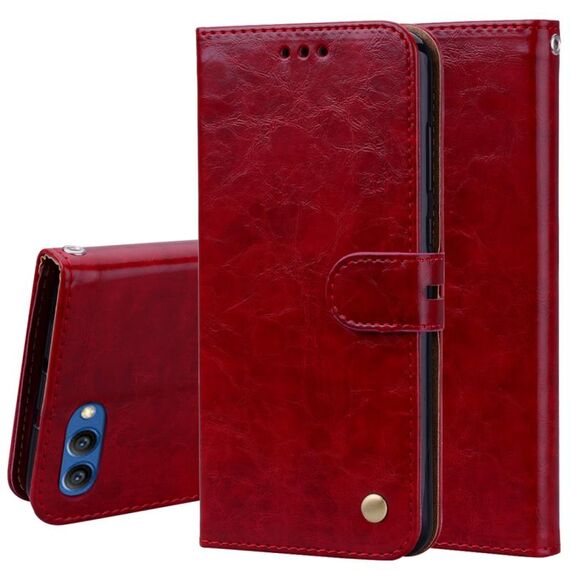 Custodia Flip orizzontale in pelle con struttura in cera d'olio stile business per Huawei Honor 10, con supporto, slot per schede e portafoglio (rosso)