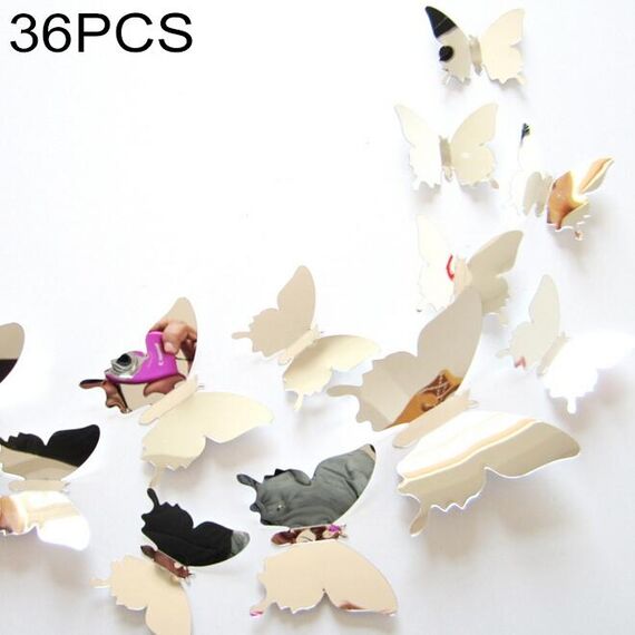 36 PCS Decorazioni per la casa Originalità PC 3D Superficie a specchio Pasta per pareti a farfalla