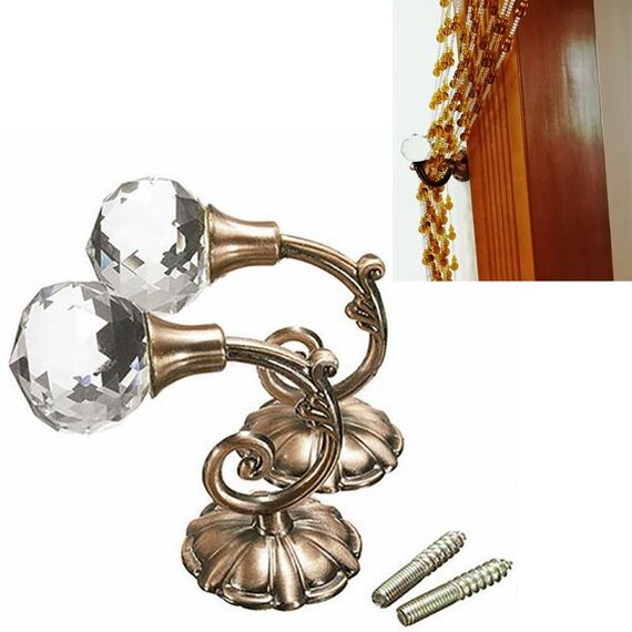1 paio di ganci da parete con decorazione per tende e fiori in cristallo vintage (bronzo)