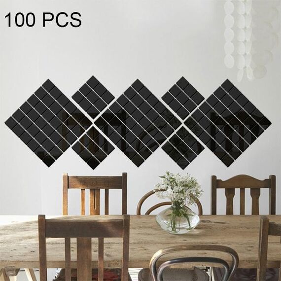 100 PCS Quadrato Cristallo Mosaico Specchio Acrilico Adesivi Murali Stereo Sfondo Creativo Adesivo da Parete Soggiorno Casa, Dimensioni: 2 * 2 cm (Nero)