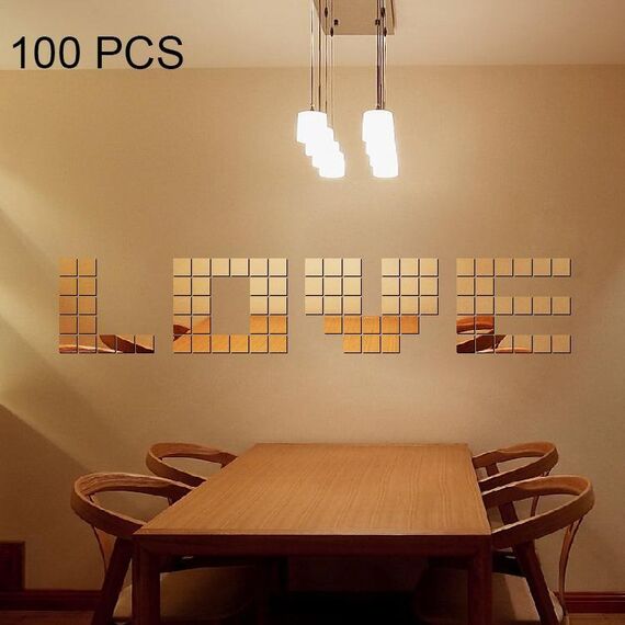 100 PCS Quadrato Cristallo Mosaico Specchio Acrilico Adesivi Murali Stereo Sfondo Creativo Adesivo da Parete Soggiorno Casa, Dimensioni: 4 * 4 cm (Oro)