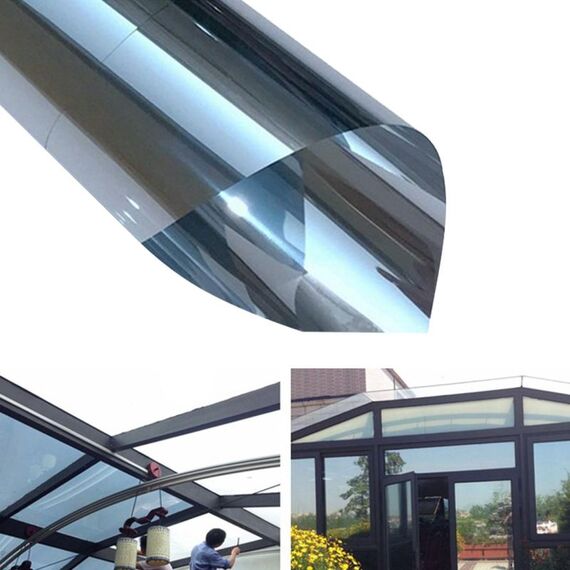 Pellicola adesiva per vetri UV riflettente unidirezionale con decorazione per vetri, larghezza: 100 cm, lunghezza: 1 m (argento)