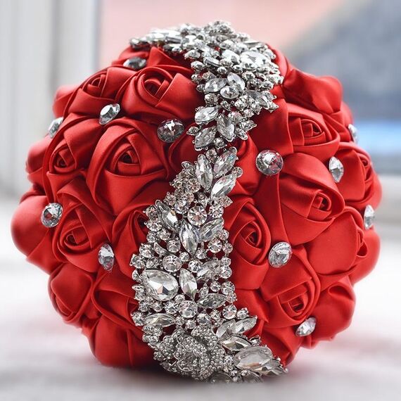 Matrimonio Azienda Fiori Bouquet da sposa Accessori Damigella d'onore Strass Decorazioni per matrimoni per feste (Rosso)