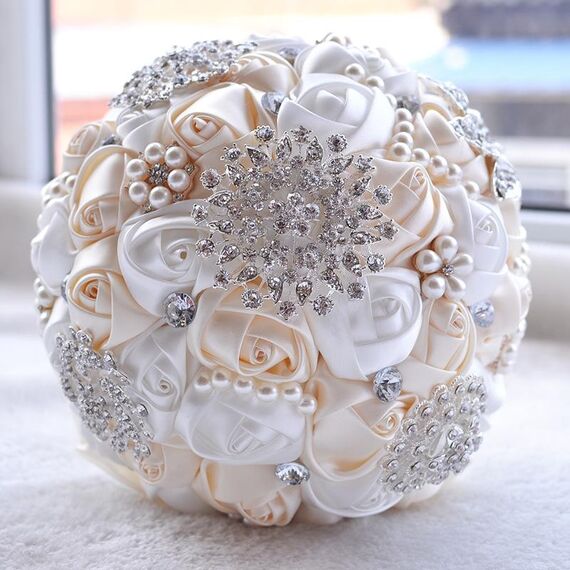 Wedding Holding Perla Diamante Fiori Bouquet da sposa Accessori Damigella d'onore Strass Decorazioni per matrimoni per feste, Diametro: 20 cm