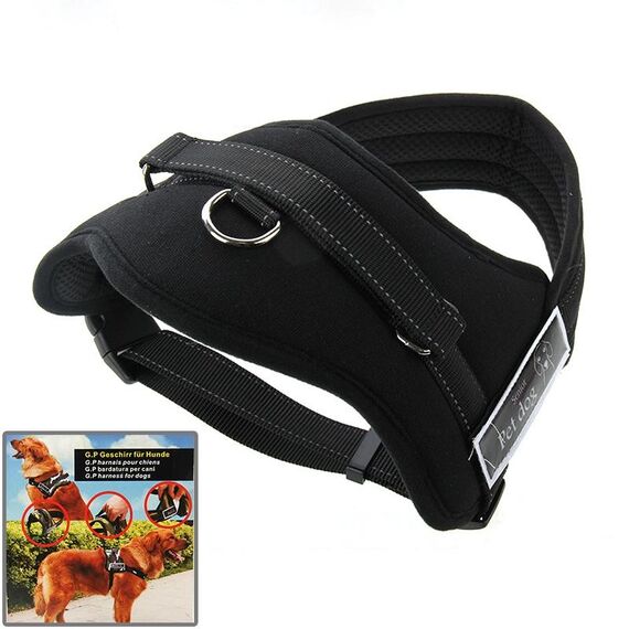 Corda di trazione per cani con bretelle morbide e addensate, taglia: M (50-65 cm) (nero)